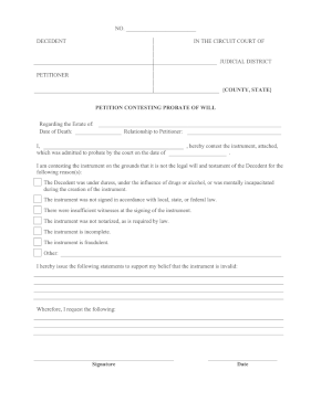Petition Contesting Probate Of Will legal pleading template