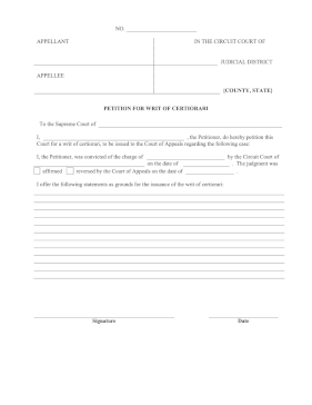 Petition For Writ Of Certiorari legal pleading template