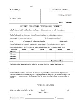 Petition to Recover Possession of Property legal pleading template