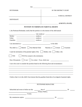 Printable Petition to Terminate Parental Rights Legal Pleading
