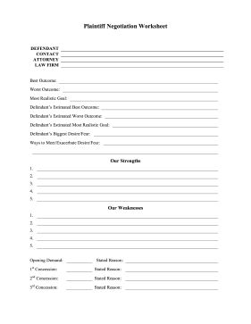 Plaintiff Negotiation Worksheet legal pleading template