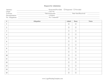 Request For Admission Log legal pleading template