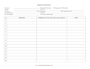 Request For Documents Log legal pleading template