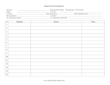 Request For Interrogatories Log legal pleading template