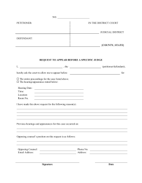 Request To Appear Before Specific Judge legal pleading template