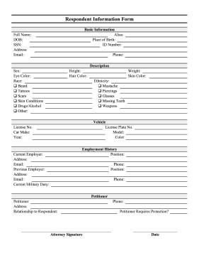 Respondent Information Form legal pleading template