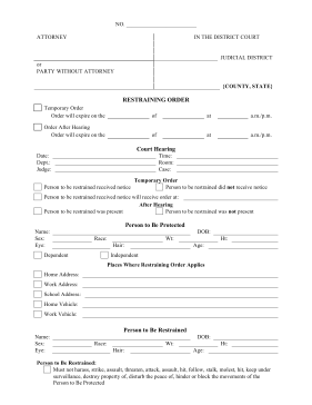 Restraining Order legal pleading template