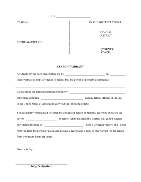 Search Warrant legal pleading template