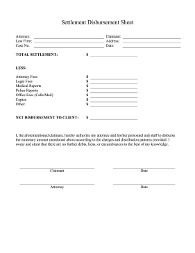 Settlement Disbursement Sheet legal pleading template