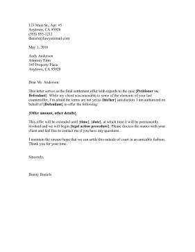 Settlement Final Offer Letter legal pleading template