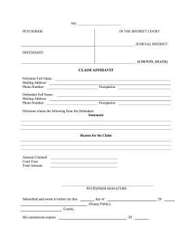 Small Claims Affidavit legal pleading template