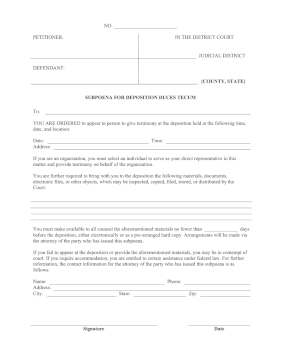 Subpoena For Deposition Duces Tecum legal pleading template