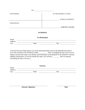 Summons legal pleading template