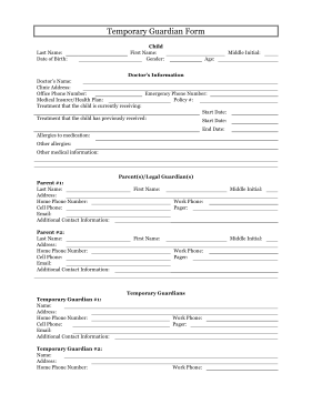 Temporary Guardianship Form legal pleading template