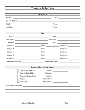 Transcript Order Form legal pleading template