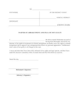 Waiver Of Arraignment legal pleading template