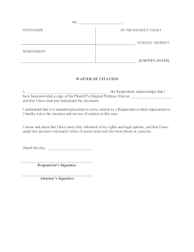 Waiver Of Citation legal pleading template