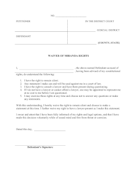 Waiver Of Miranda Rights legal pleading template