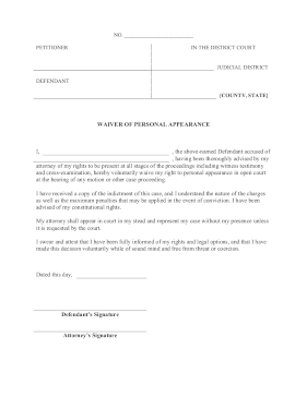 Waiver Of Personal Appearance legal pleading template