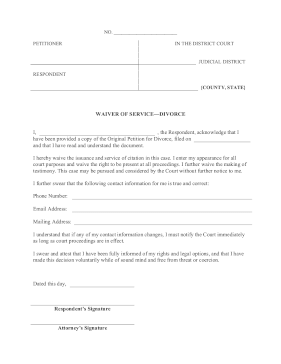 Waiver Of Service Divorce legal pleading template