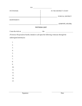 Witness List legal pleading template