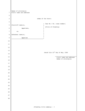 Legal pleading template for appeals, 28-lines legal pleading template