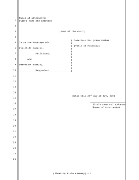 Legal pleading template for party filing for divorce, 26-lines legal pleading template