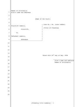 Legal pleading template for plaintiff vs. defendant in a civil lawsuit, 25-lines legal pleading template